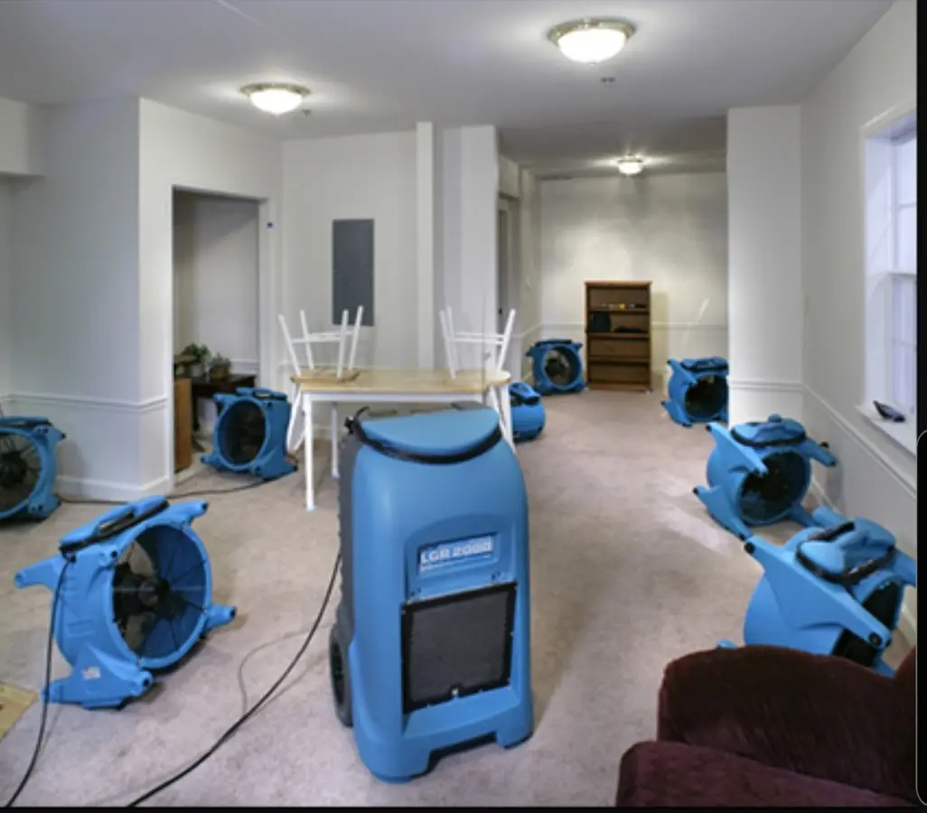 Air movers and dehumidifier setup for Water Damage Restoration in Long Hill